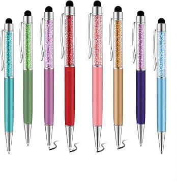 8 Pieces Crystal Pens Glitter Diamond Pens Pretty Journaling Pen Metal Slim Ballpoint Pens Screen Touch Stylus Funny Pen Nice Cute Pens for Women Coworkers Nurse Gift Office School Supplies, Black Ink