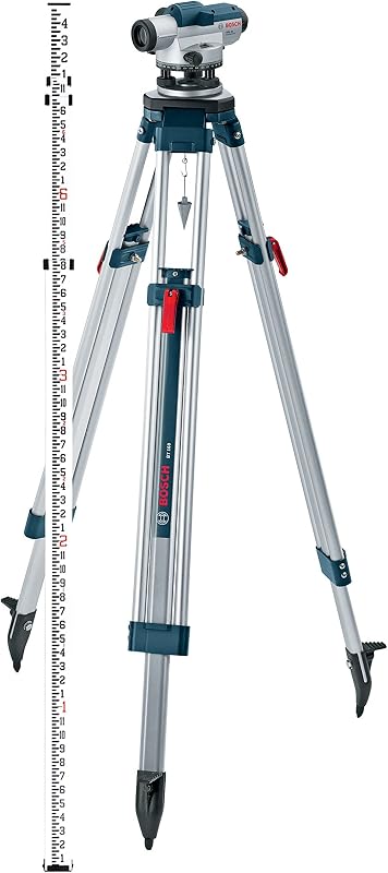 BOSCH GOL 32CK 32X Kit de nivel óptico automático, incluye trípode de aluminio, varilla de grado, plomada, kit de herramientas y estuche de transporte