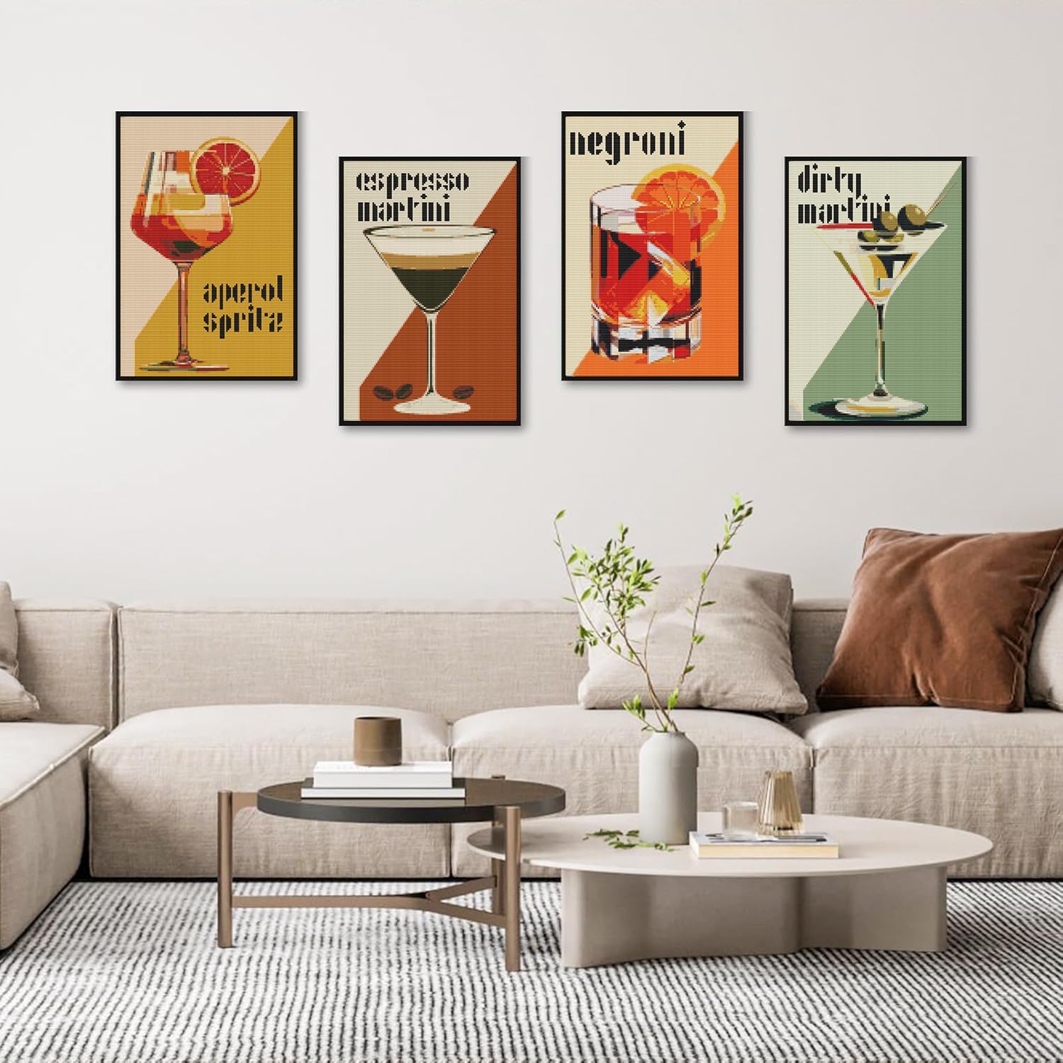 Eiazuiks 4 Packs Stamping Cross Stitch Kit, Cocktail Counting Cross Stitch Kit for Adult Beginners, Full Line DIY Stitching Kit for Home Decor Cross Stitch Patterns 12x16 inches image 3