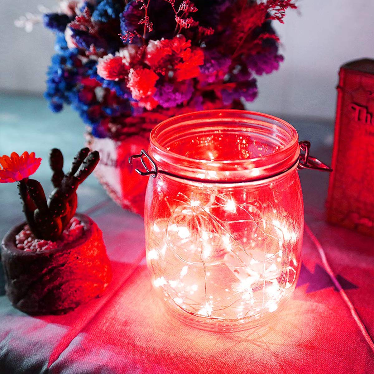 Ariceleo Led Fairy Lights Battery Operated, 1 Pack Mini Battery Powered Copper Wire Starry Fairy Lights for Bedroom, Christmas, Parties, Wedding, Centerpiece, Decoration (5m/16ft Multi-Colored): 2 Pack Red