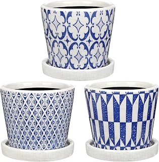 Oairse flower pot ceramic planter pots set of 3 round succulent pots small with drainage hole and ceramic bowl for succulent cactus indoor outdoor garden home window sill diameter