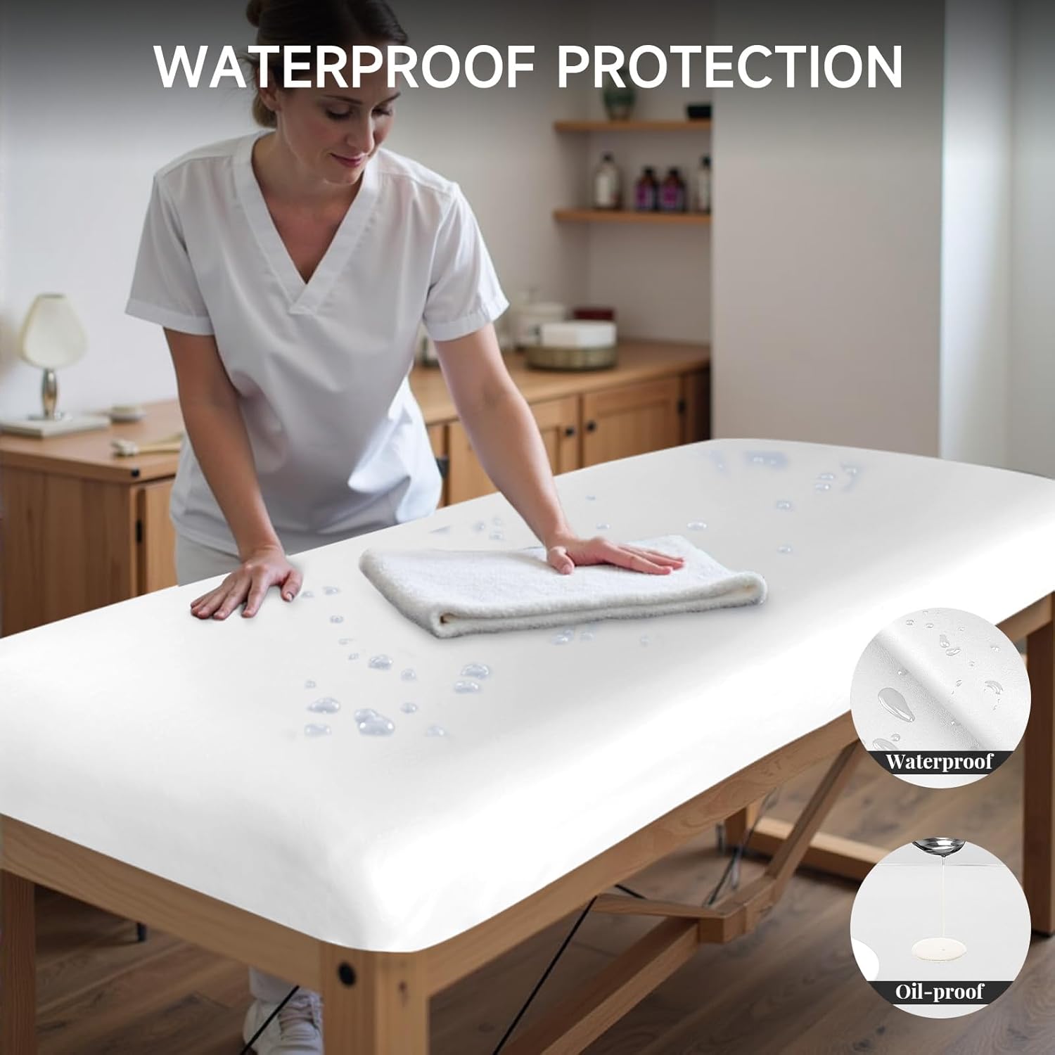 PU Leather Massage Table Cover Wipeable Vinyl Massage Spa Bed Cover Waterproof & Oilproof Lash Bed Covers Fitted 32" Wide (Pure White, 1 PCS)