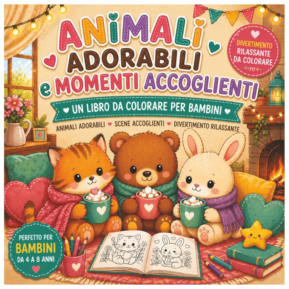 Libro da Colorare Bambini 4-8 Anni – Animali Kawaii Teneri e Dolci: Disegni Semplici per Bambini e Bambine | Attività Creativa, Idea Regalo Perfetta