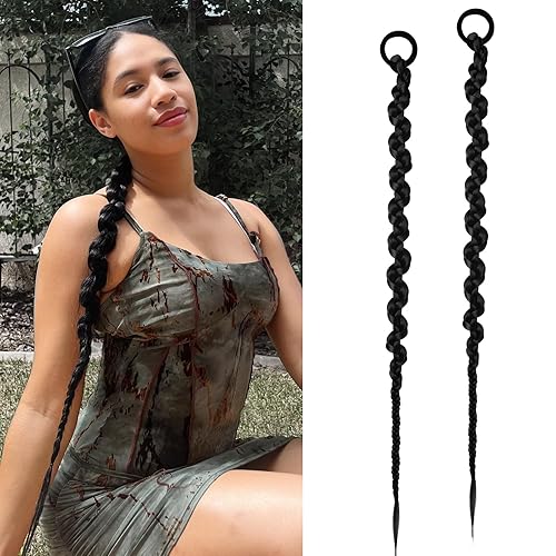 Dreamlover Extensiones de cabello trenzado para cola de caballo con lazos para el cabello, extensiones largas de cola de caballo para mujer,