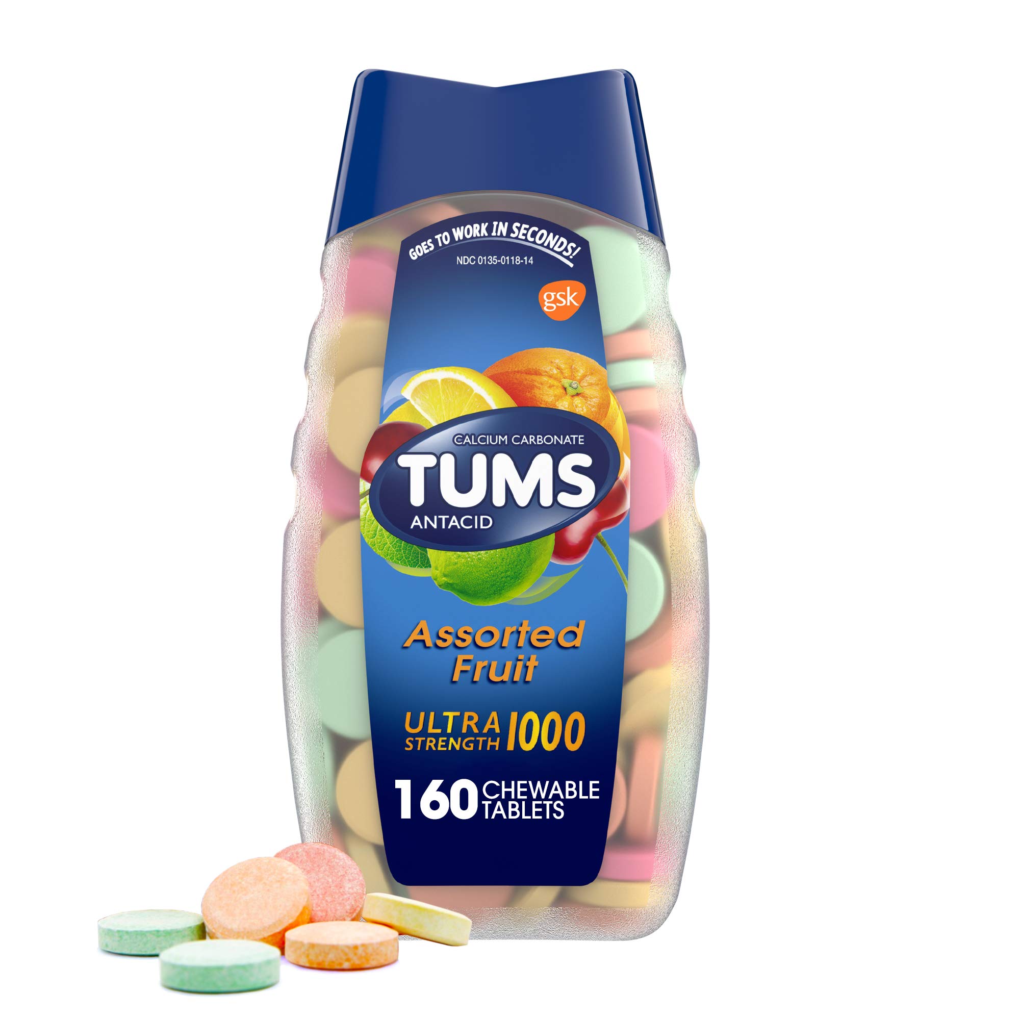 TUMS Antacid Chewable Tablets for Heartburn Relief 160ct, Ultra