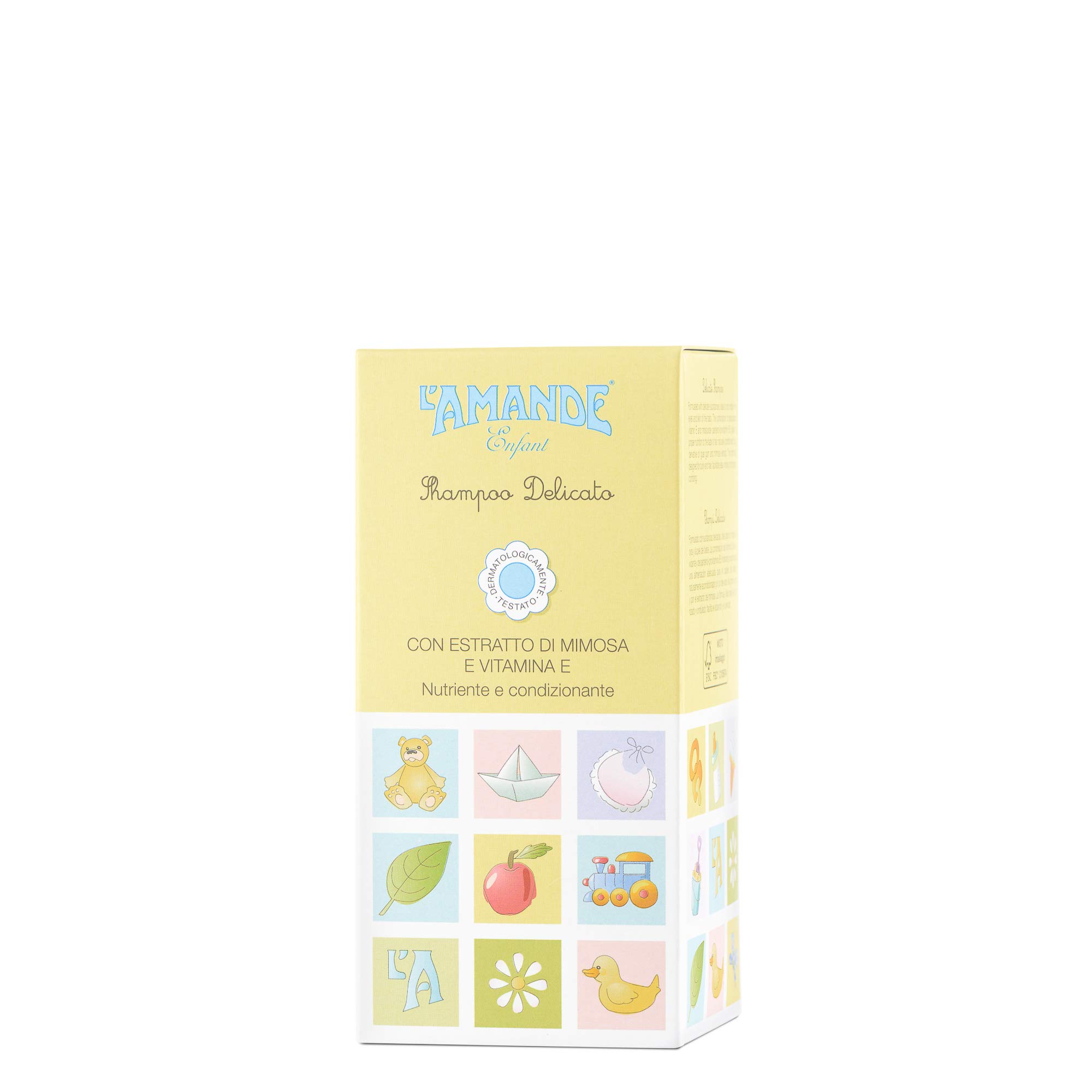 L'AMANDE - Shampoo Bambini e Neonati con Vitamina E ed Estratto di Mimosa, Gel Detergente Neonato Delicato e Idratante per Pelli Sensibili, Sapone Liquido Capelli Morbidi e Vellutati - Enfant, 200 ml