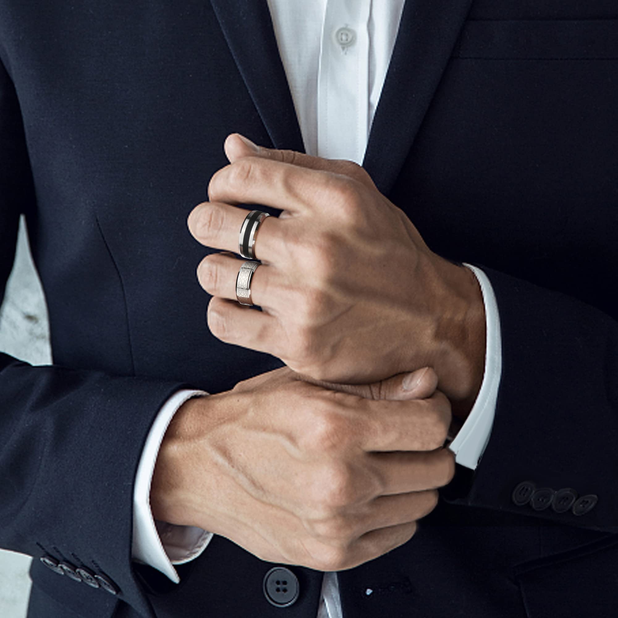 LOLIAS 4 Pezzi Anello Uomo Acciaio Inossidabile Argento Finitura Opaca Anello a Fascia Lucida Anelli Apribottiglie FEDI Nuziali Anello Promessa Fidanzamento Vintage per Uomo Donna 14-30
