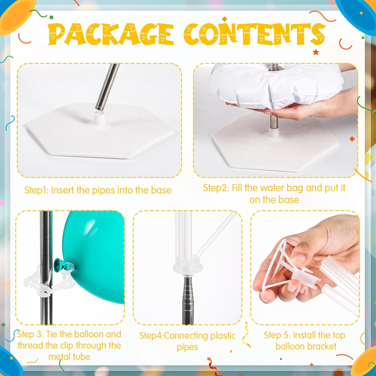 Kasyat 8 Sets 9.1ft Balloon Column Stand Kit for Floor Adjustable Balloon Pillars Arch Tower with Weight Base and 50 Rings Metal Backdrop Stands for Baby Shower Party