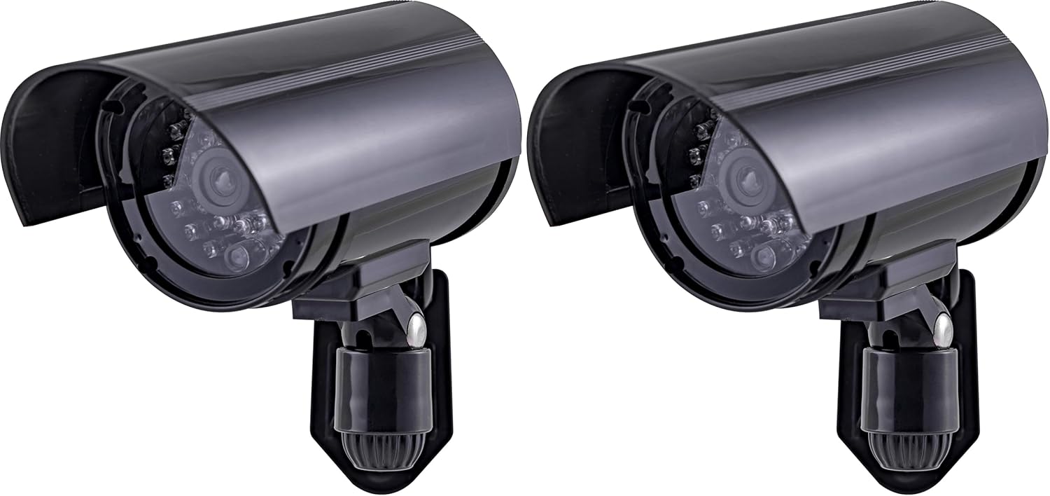 GE Power Gear Decoy Security Bullet Camera with Flashing Red Light, Blinking LED, Fake Surveillance, Realistic Looking Recording Lens, Indoor/Outdoor Use, Wireless, Black, 40661 (Pack of 2)