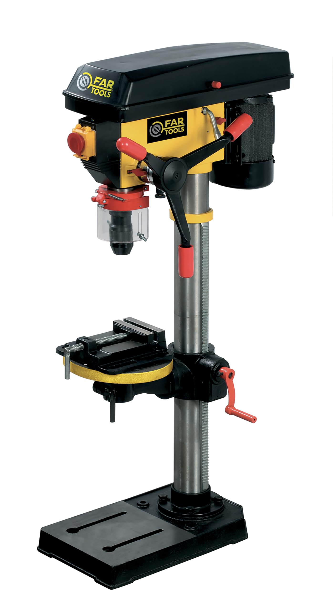Fartools Perceuse d'établi 750W, hauteur 1m, col de cygne 180mm, mandrin autoserrant 16mm, 16 vitesses de rotation 180-2770tr/min, étau 100mm
