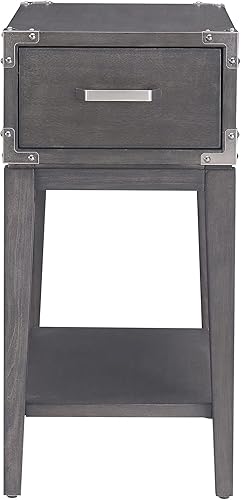 Miniatura 4 de Leick Home 24005 Beckett Rustic Side Table with Drawer and Lower Shelf for Living Room, Bedroom, Anthracite/Pewter Antracita,Gris,roble