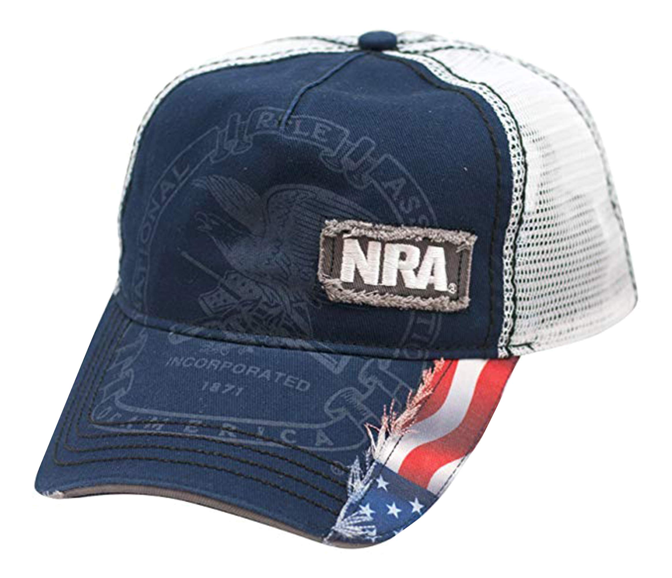 NRA National Rifle Association Men’s Distressed USA Flag Trucker Hat Logo