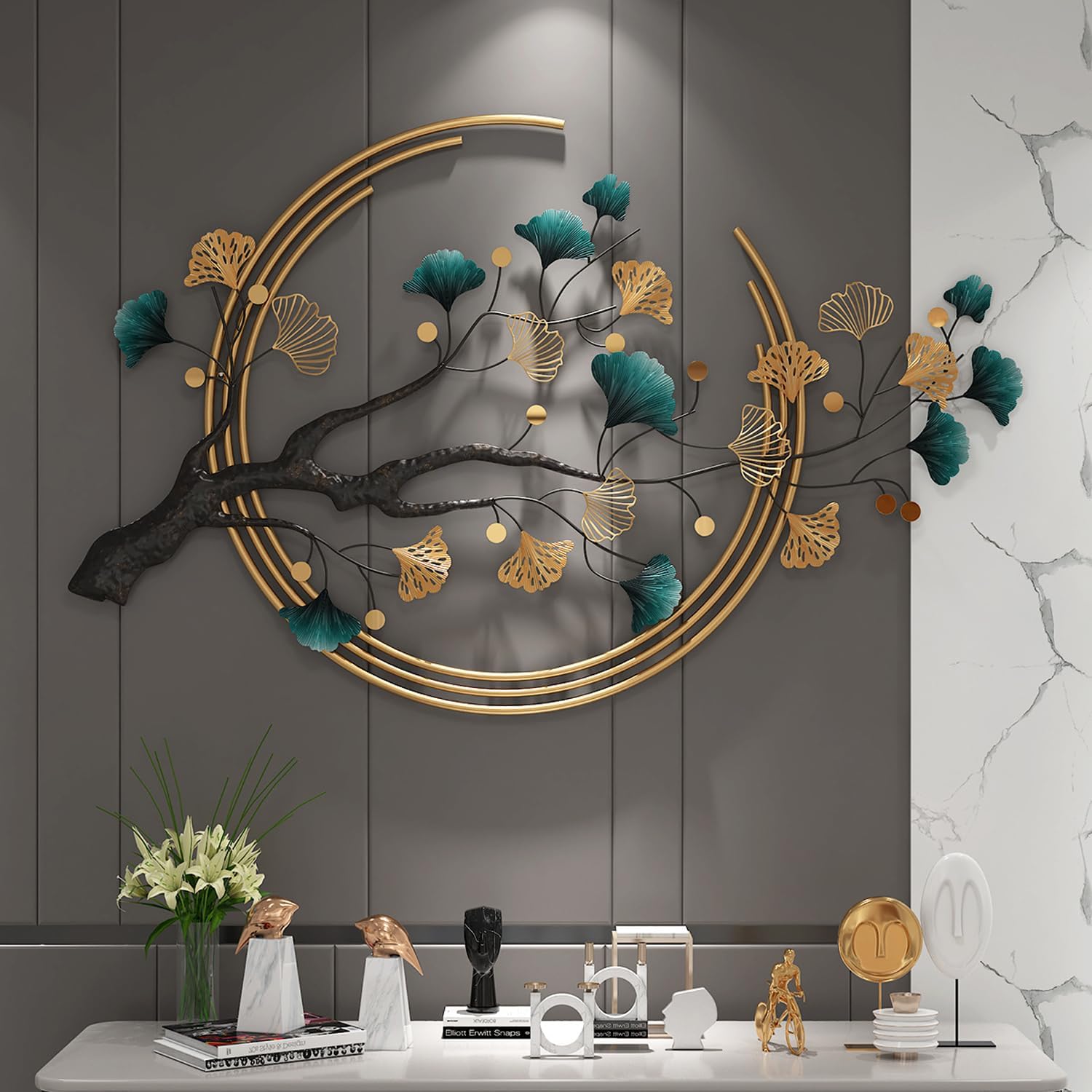 Décoration Murale en Métal Feuilles 75cm Multicolore