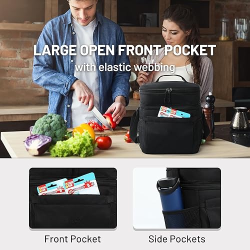 Miniatura 4 de MIER Lonchera para hombres con aislamiento expandible de doble compartimento, bolsa a prueba de fugas con bolsillos delanteros y traseros para