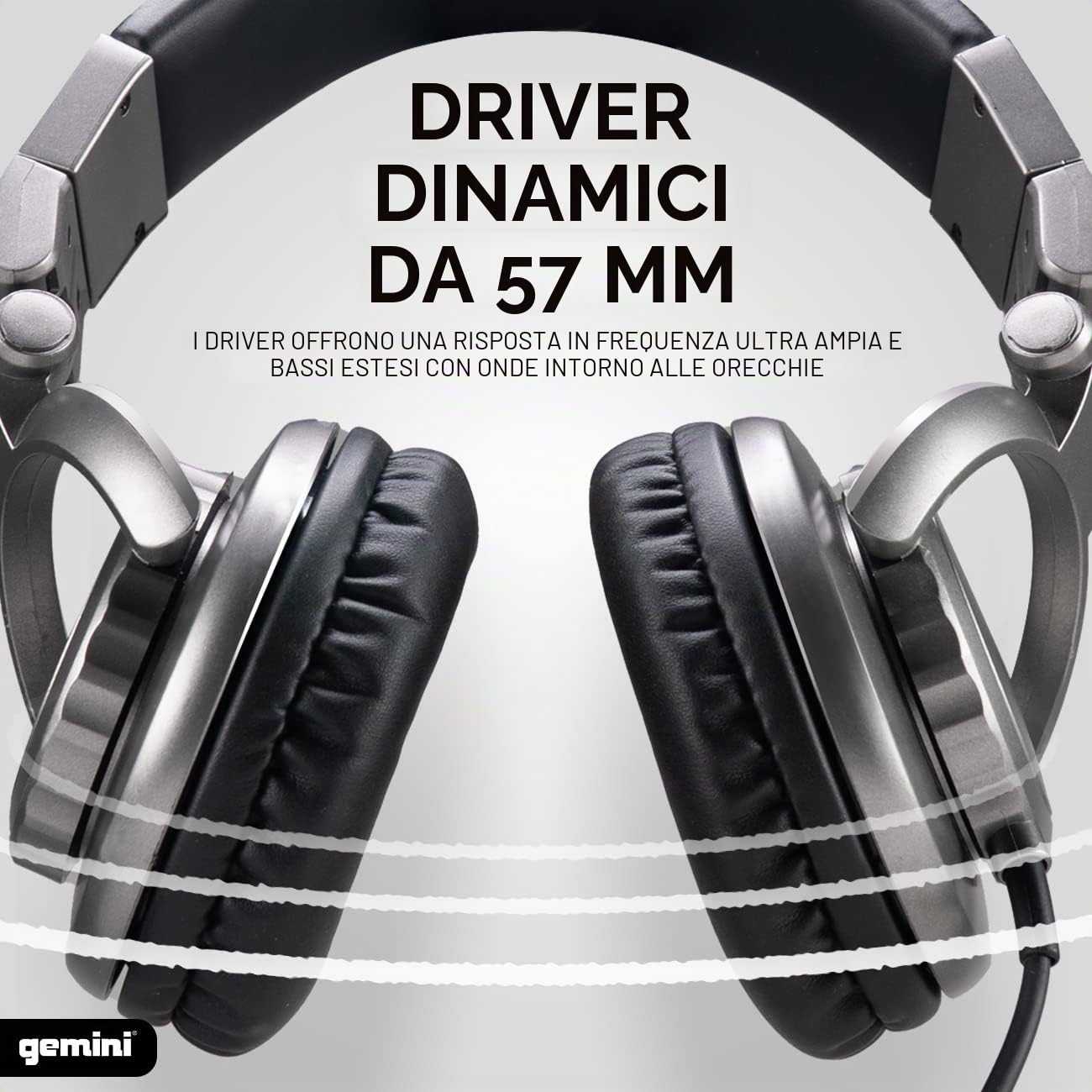 Gemini Sound DJX-500 Cuffie Professionali per DJ | Cuffie da studio cablate, driver da 57 mm - chiusura posteriore, coppe rotanti - connettori da 1/8" e 1/4" - monitoraggio
