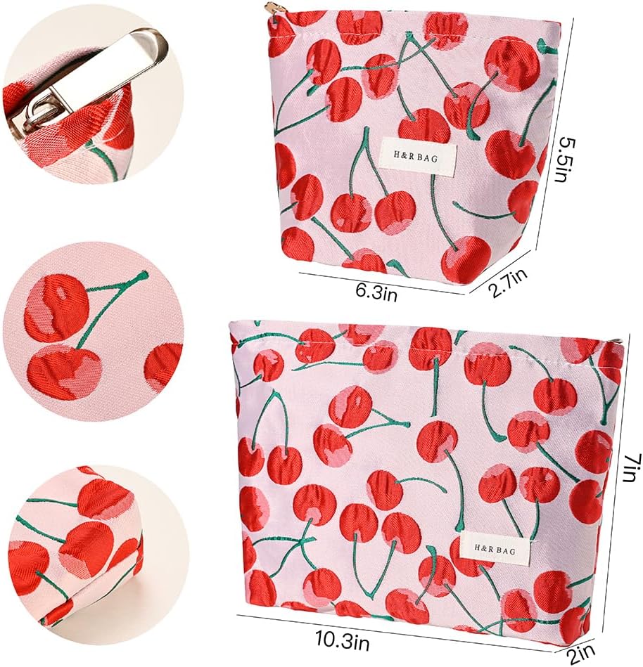 Aesthetic Cherry Cosmetic Travel Bag for Purse, Cute Vintage Toiletry Pouch image 3