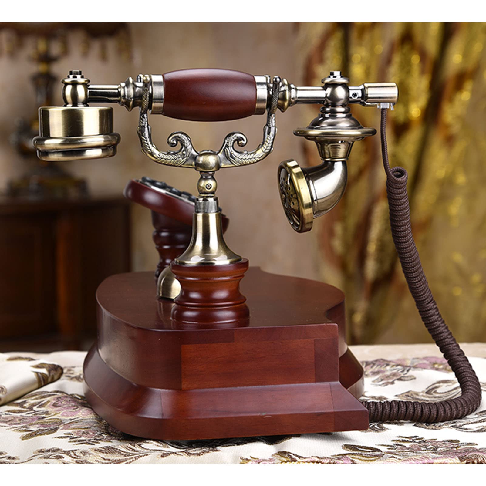 Telefon w stylu retro, telefon przewodowy, telefon bezprzewodowy, stacjonarny, antyczny dom, biuro, hotel, drewno, metal, dla osób starszych, dzwoniących, bezprzewodowy telefon stacjonarny