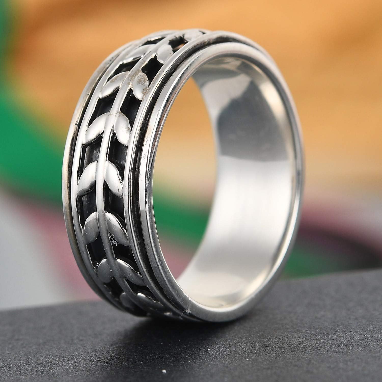 Shop LC Mens Womens Spinner Band Ring 925 Sterling Silver Statement Boho Handmade Jewelry Gifts Stress Relieving Size 10