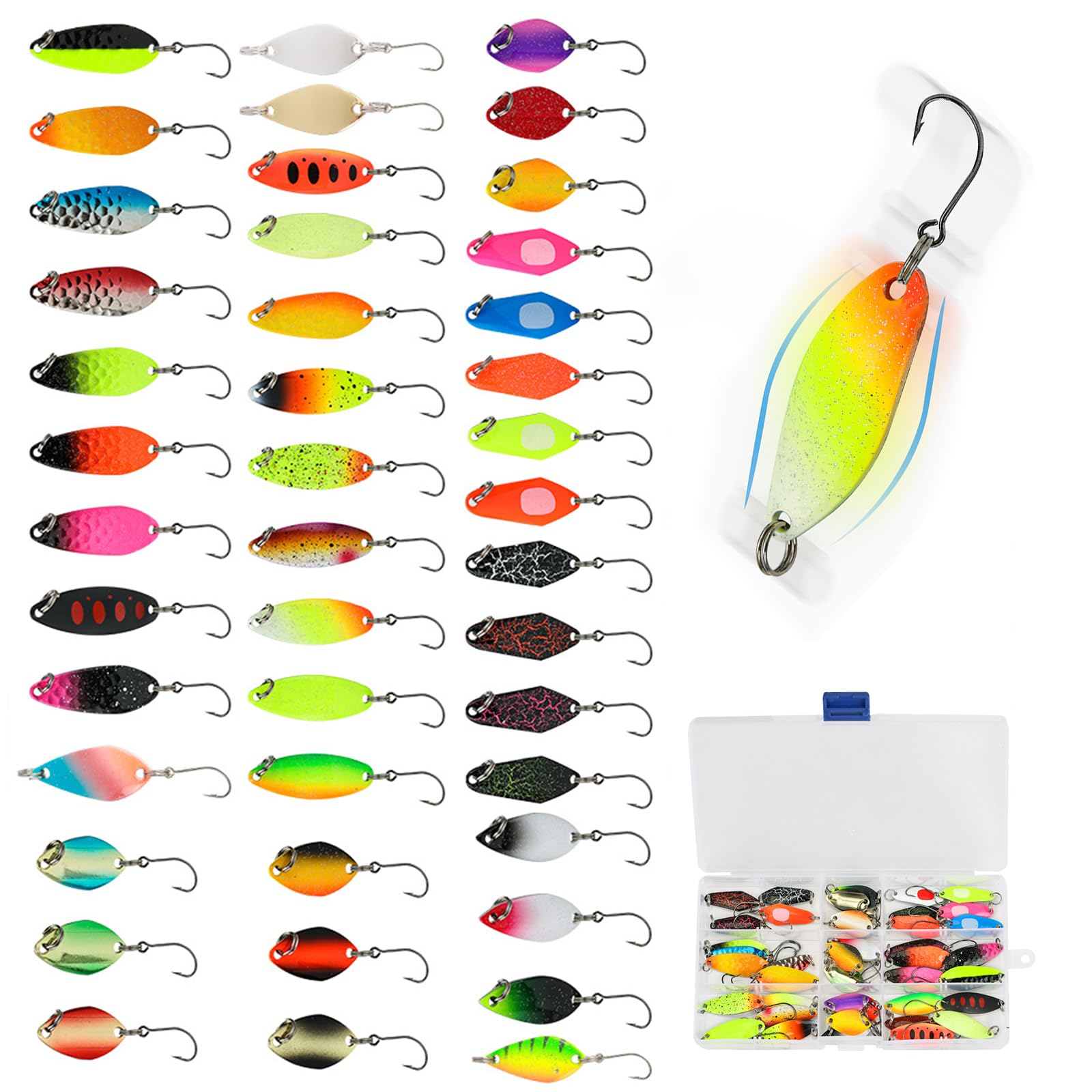 43 Pcs Fishing Lures Spinner Baits with Hook, Lifelike Fishing Accessories Kit Set Spoon Swimbait with Storage Box — image 1