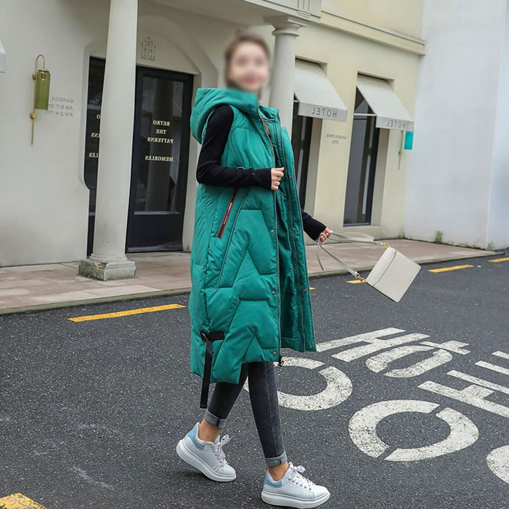 Gilet Invernale Lungo Da Donna, Con Cappuccio, Invernale, Senza Maniche, Caldo, Con Tasche, Gilet Invernale Imbottito Lungo Trapuntato Giacca Da Donna Smanicato Piumino,Verde,XL