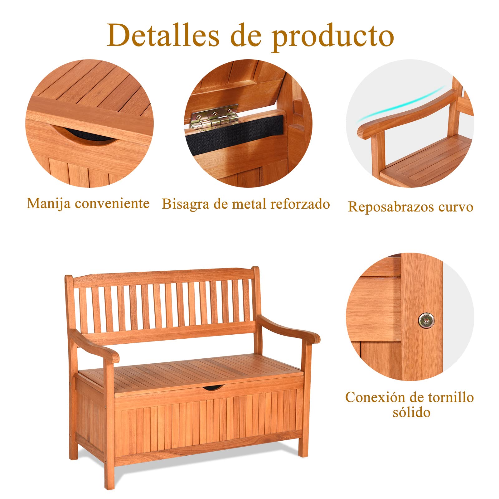 GOPLUS Banco de Jardín con Almacenamiento y Respaldo Ergonómico | Banco Exterior para 2 Plazas, Asiento Cómodo, Banco de Intemperie para Terrazas, Balcones y Patios, 107 x 59 x 90cm