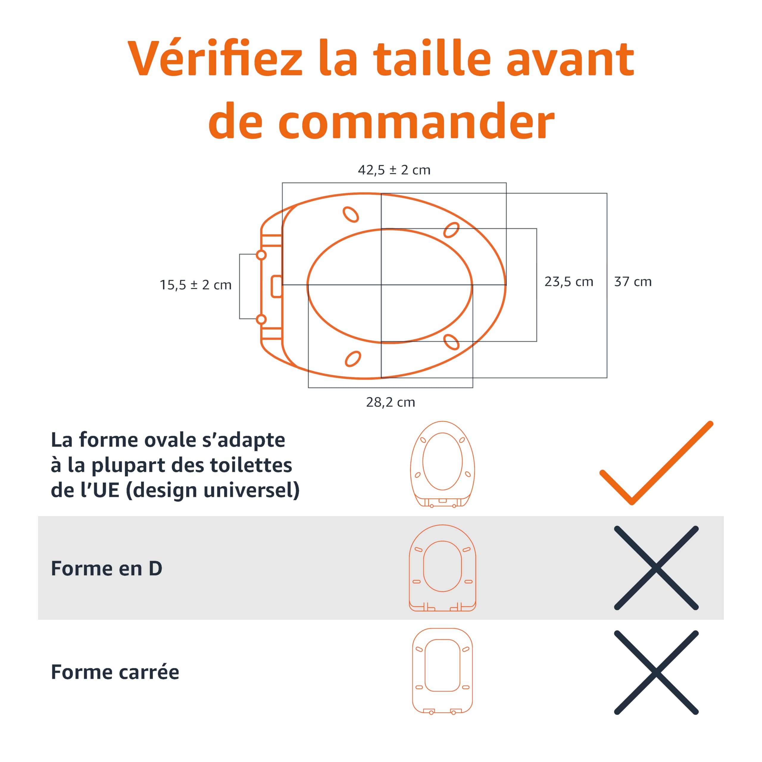 Amazon Basics Abattant WC très résistant à fermeture douce et libération rapide Taille universelle, Rectangulaire, Blanc, 42.5 x 37 cm (L x W)