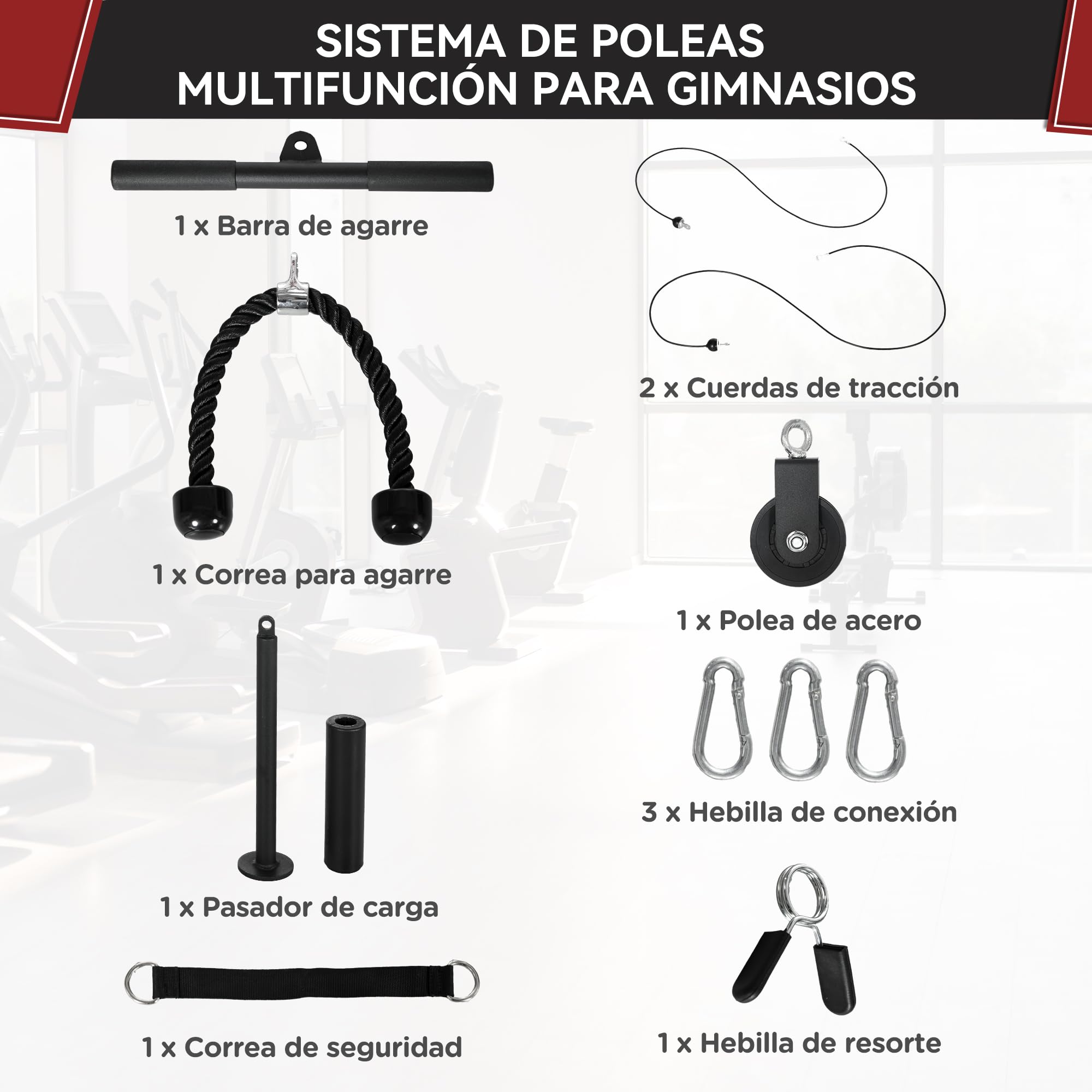 SPORTNOW Poleas Gimnasio para Casa Sistema de Polea de Cable de Peso | para Gimnasio, Tracción LAT, Rizo de Bíceps, Tríceps, Entrenamiento de Brazo, Hombros y Espalda