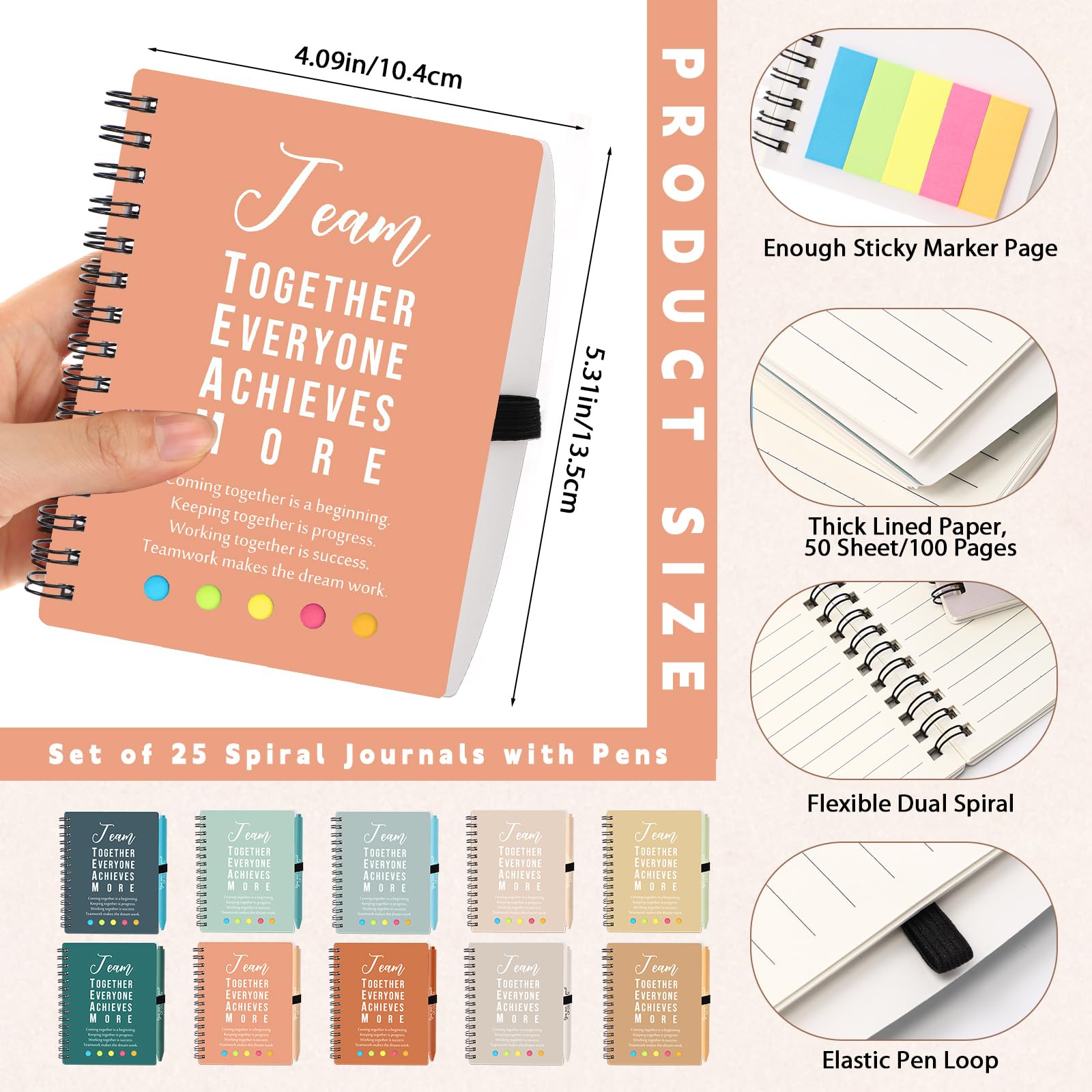 Jetec Juego de 25 cuadernos inspiradores en espiral con bolígrafos de agradecimiento para empleados, regalos de agradecimiento para el regreso a clases (color curativo, equipo)