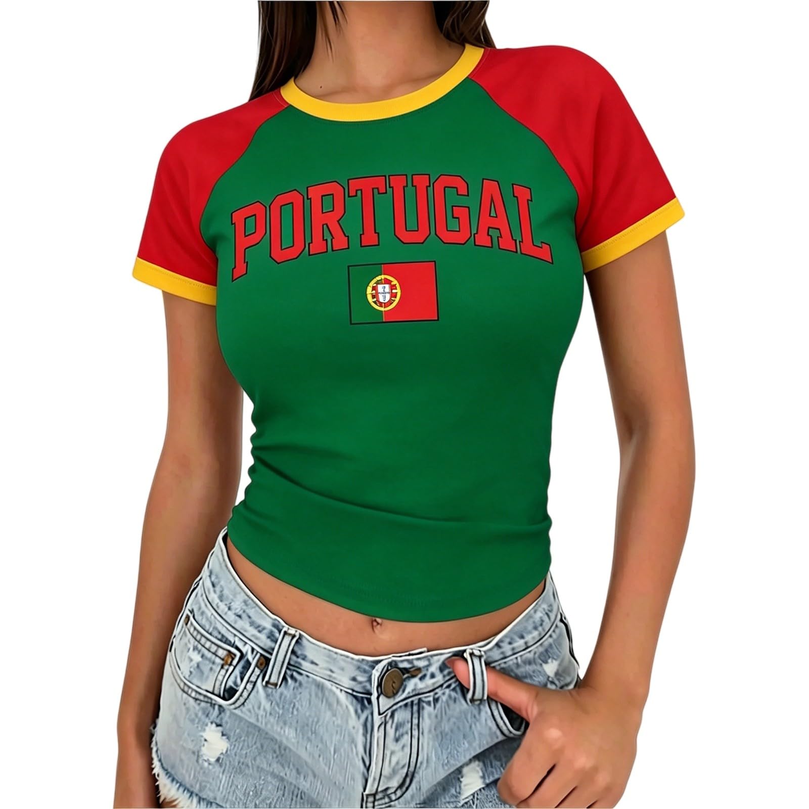 Baby Tee Women Portugal Crop Top Country Flag Y2k Tshirt Jersey Vintage Summer Going Out Tops S