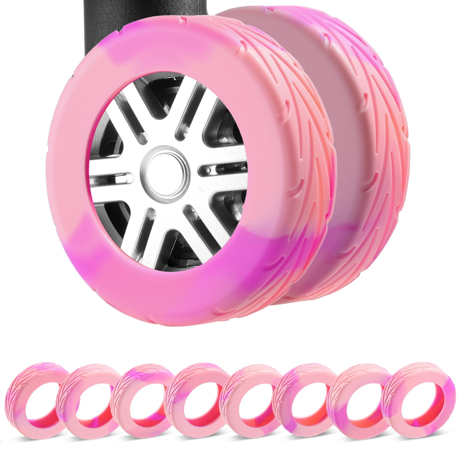8Pcs Luggage Wheel Covers, Travel Accessories (Gradient Soft Pink & Purple)