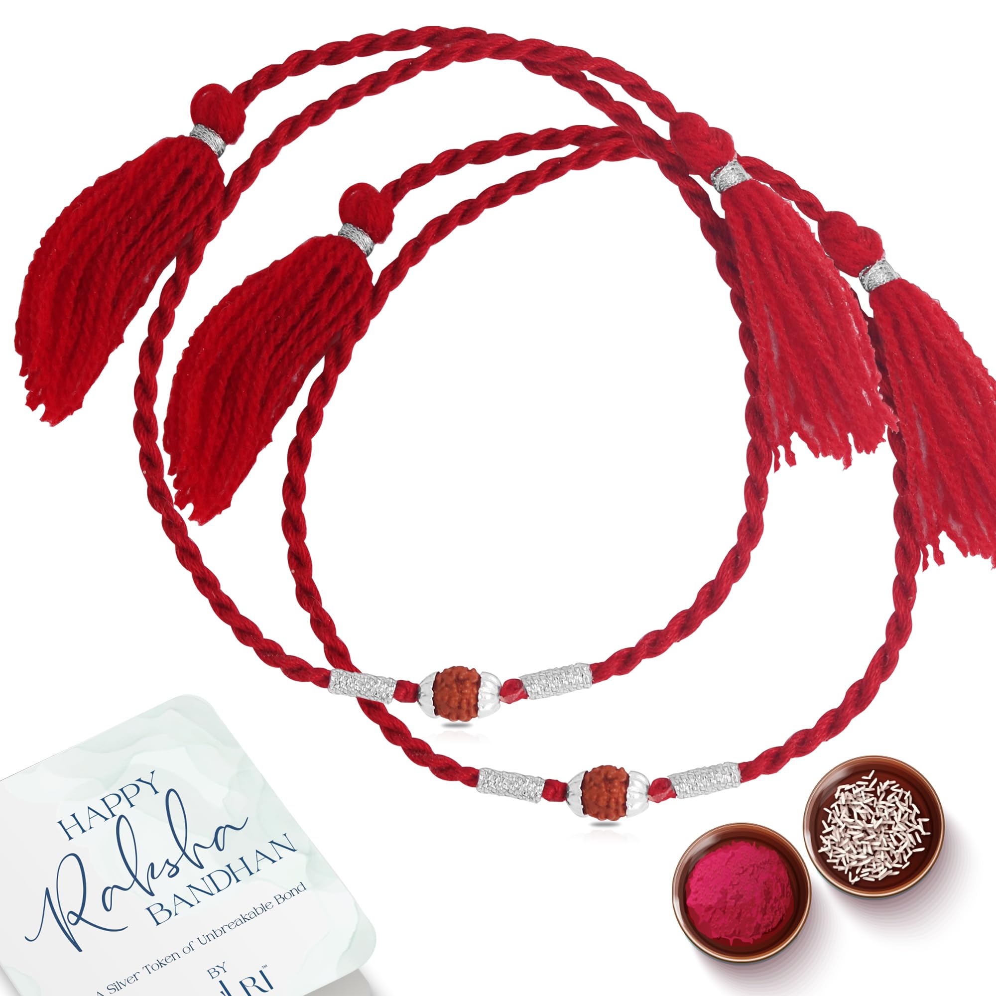 ZULRI 925 Sterling Silver Panchmukhi Rudraksha Rakhi for Bhai Cotton RED Thread | Rakshabandhan Rakhi With Greeting Card & Roli Chawal and Certificate of Authenticity 925 Silver (Red, Pack of 2) (B0D8YNHWVN) Amazon Price History, Amazon Price Tracker