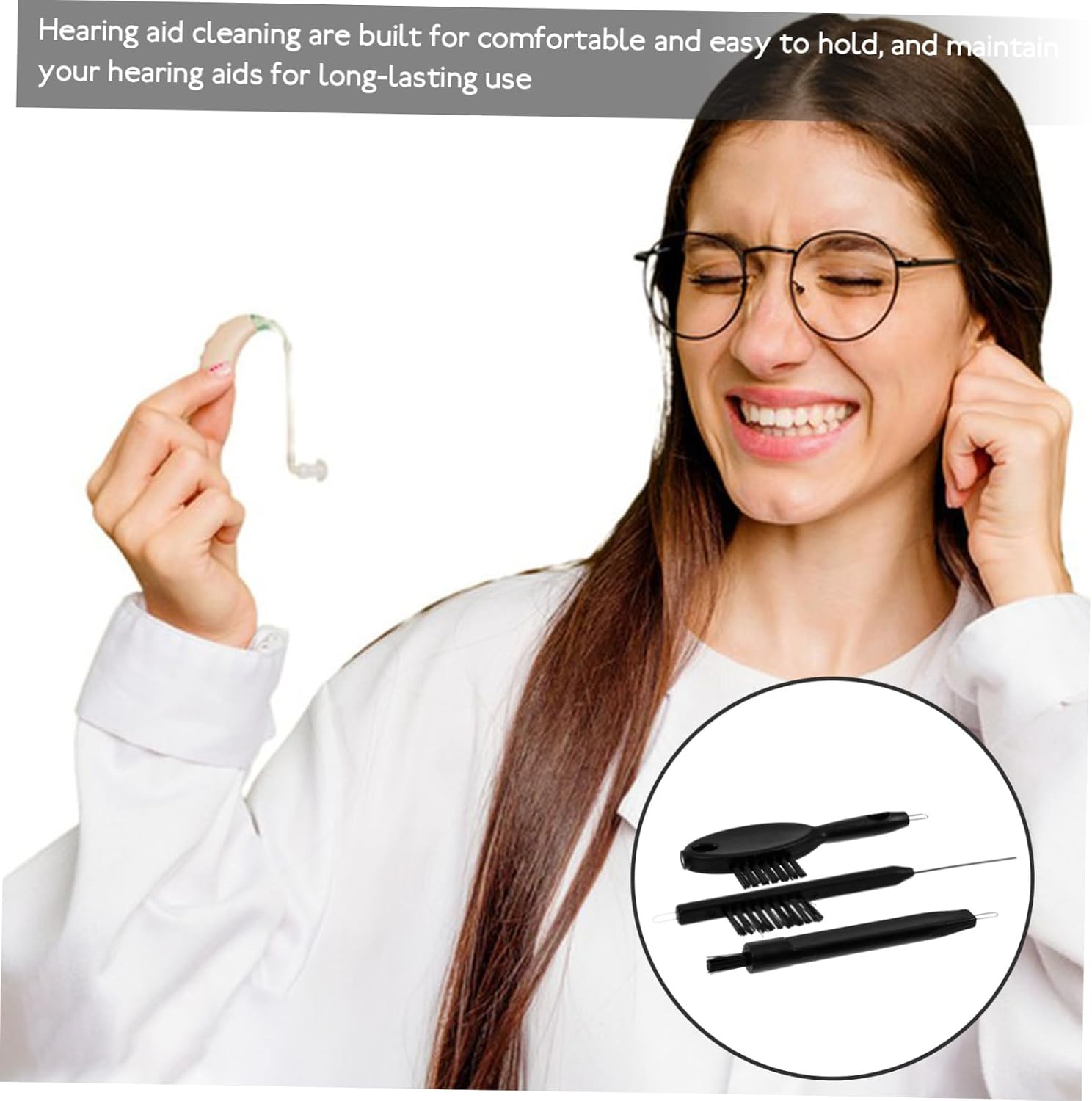 3pcs Hearing Aid Cleaning Brush Set Durable Earwax Removal Tools with Comfortable Grip Multi-Functional and Safe Hearing Aid Care Kit Includes Tube Brush
