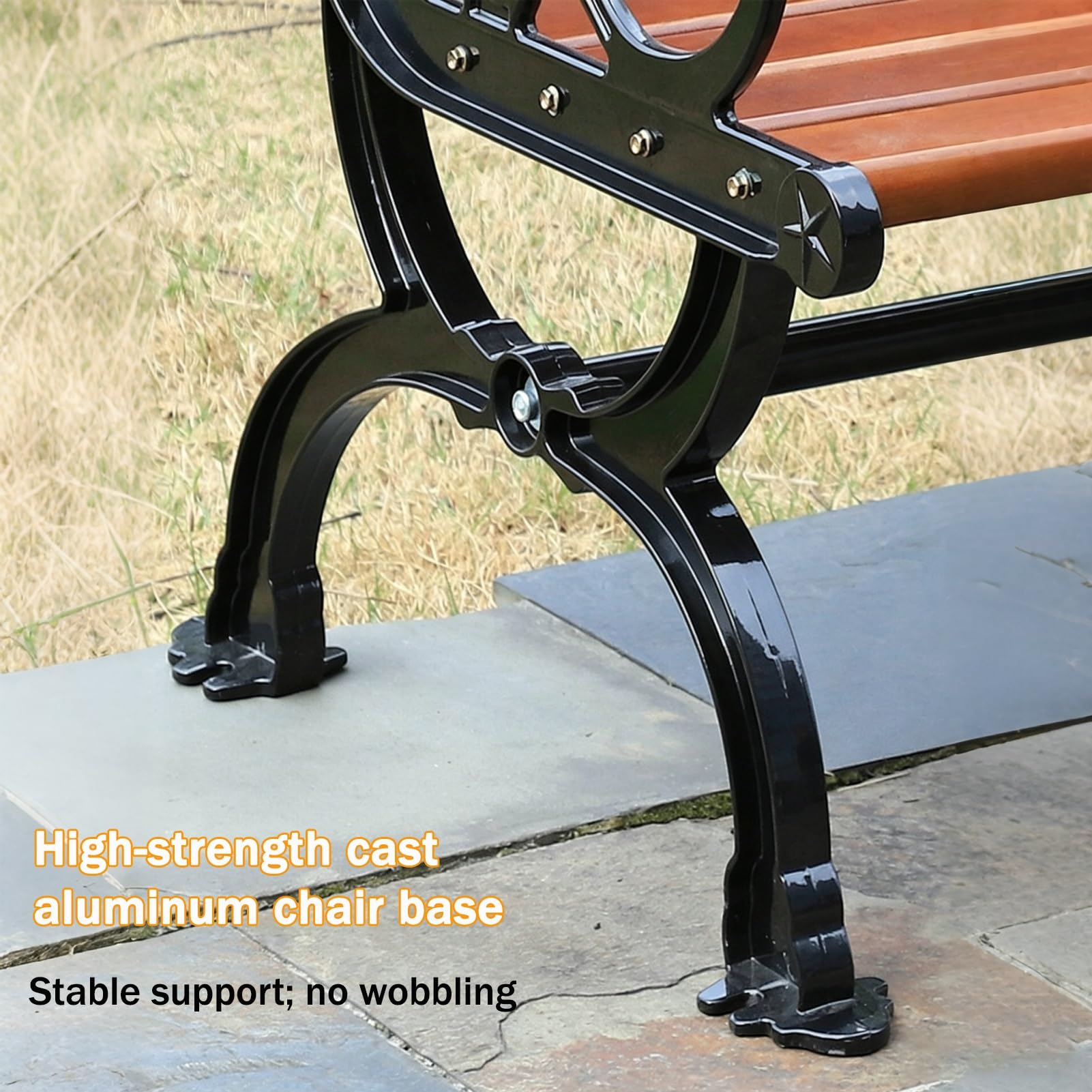 Exterior Banco Patas de Metal, Banco de Jardín de Madera Maciza | Banco de Metal for 2-4 Plazas, Parque Banco Asiento de Listones for Porche/ Césped/ Hospital/plaza(Dark brown,70.8''/180cm)
