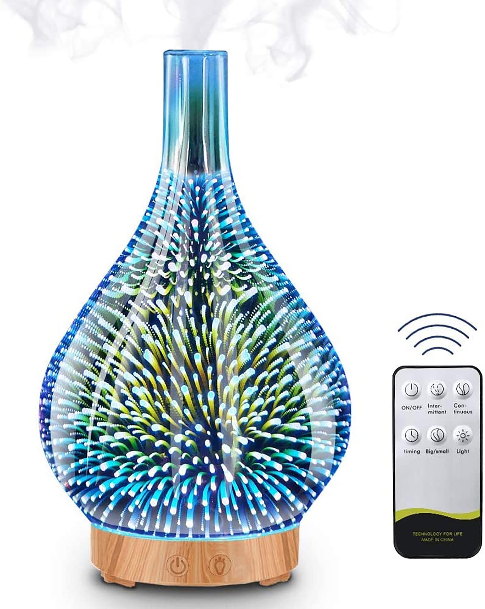 Diffusore di oli essenziali, 200 ml, diffusore in vetro 3D per aromaterapia, con telecomando, modalità nebulizzazione regolabile, luci notturne a LED e timer di spegnimento automatico