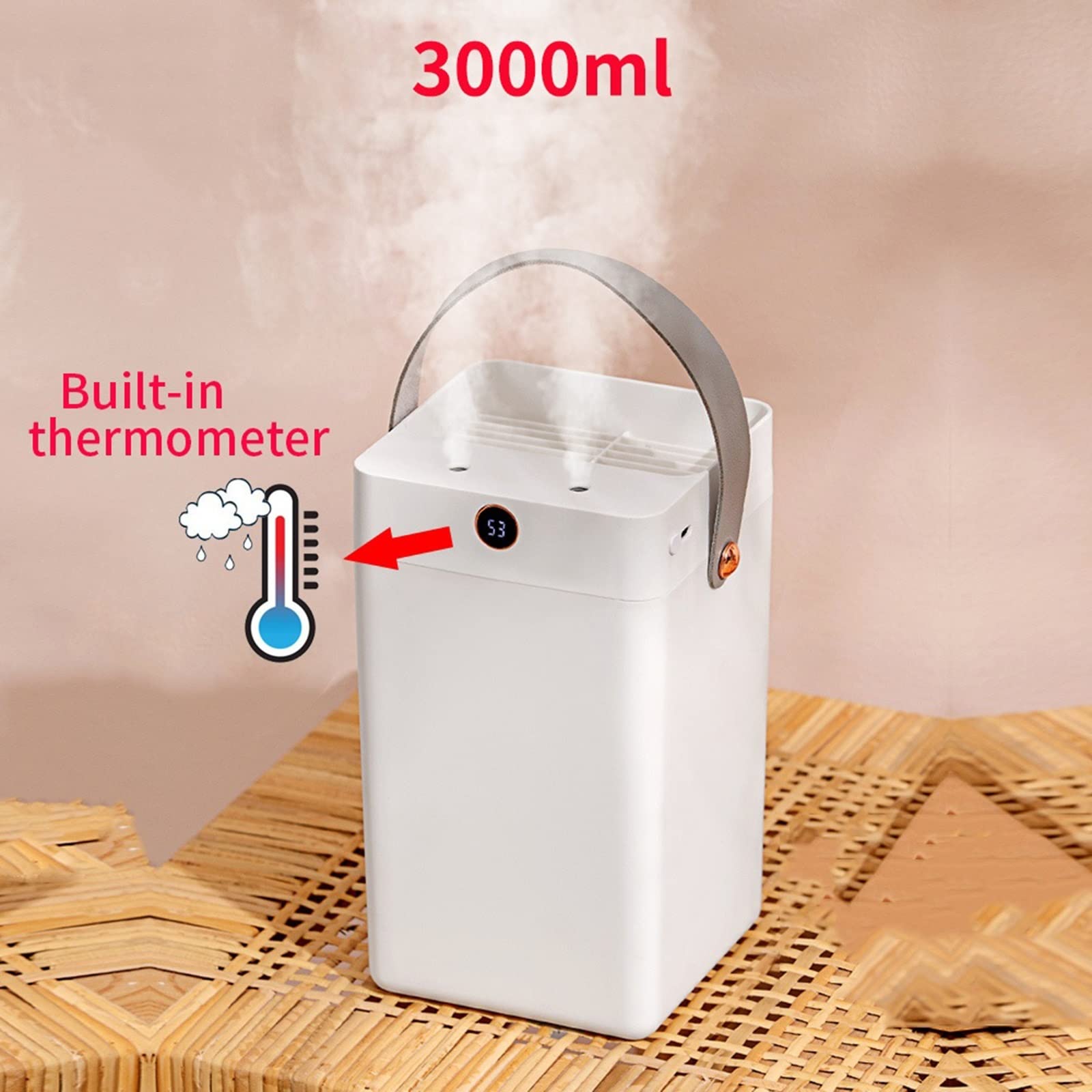 Nawilżacz mgły 3000 ml Nawilżacz powietrza Dyfuzor olejków eterycznych Wilgotność Cyfrowy Wyświetlacz Aromaterapia Przenośne nawilżacze Dyfuzory Podwójna dysza Nawilżacz waporyzator (Kolor: Z