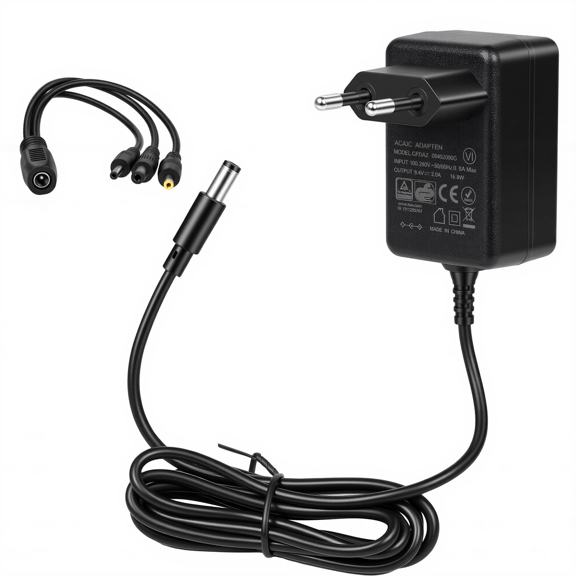 8.4V 2A 2000mA Adaptateur Secteur Alimentation Chargeur 1200mA Prise | Transformateur Li-ION Battery Charger AC/DC Power Supply Remplace Alimentation Adapter 1.2A Cable d'alimentation