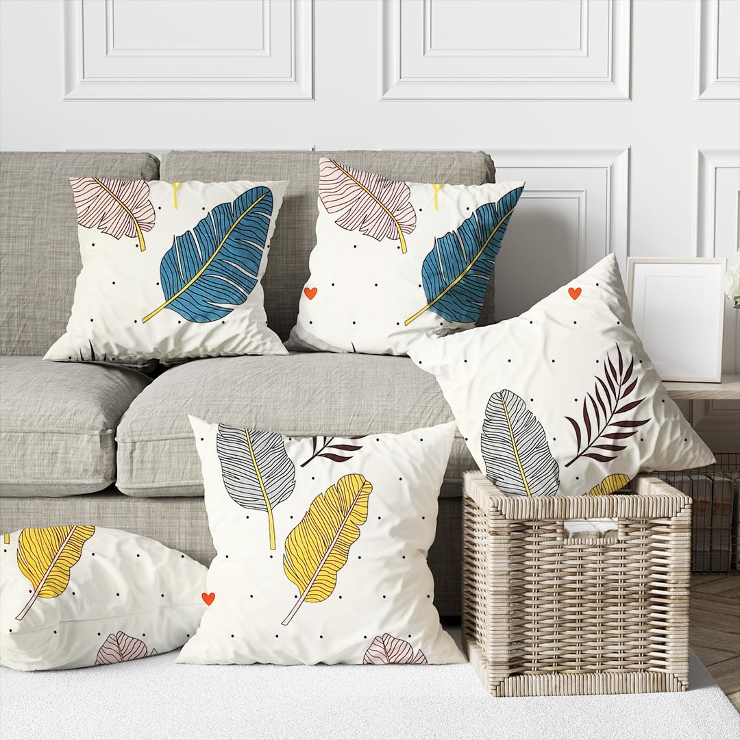 Trendize Cotton Cushion Cover Set of 5 | 16x16 Inches Sofa Throw Pillow Covers for Home Decor | Soft & Durable Fabric | Decorative Cushion Covers for Living Room, Bedroom,Couch & Sofa-Creamy