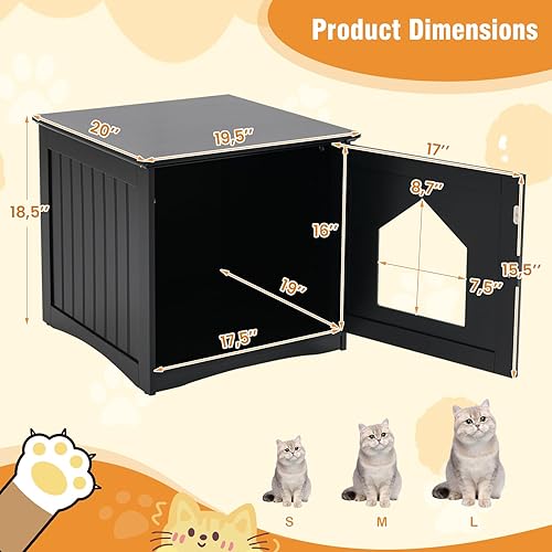 Vista 5 de Tangkula Caja de arena para gatos, muebles ocultos, mesita de noche para mascotas con puerta magnética, baño interior para gatos (negro)