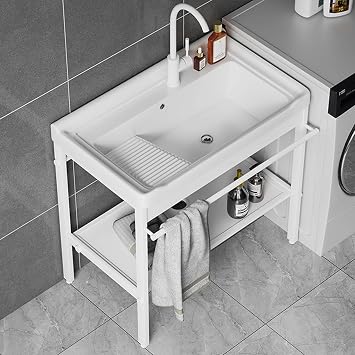 Utility sinks for a laundry room ,laundry tub sink ,utility sink laundry tub with washboard,With water pipes, mounting screws, suitable for balcony, garden, laundry room, garage, bathroomSize32"81c
