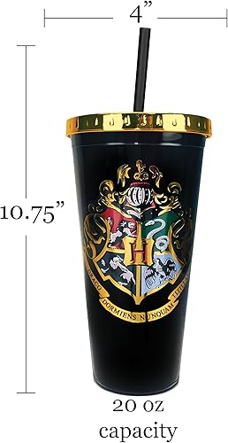 Miniatura 2 de Spoontiques Harry Potter - Vaso de aluminio, con pajilla y diseño de Hogwarts Crest, 20 onzas, acrílico, color negro