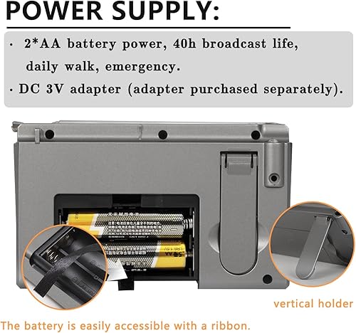 Miniatura 8 de Radio portátil AMFMonda corta, radios de bolsillo con pilas, pantalla digital grande, radio reloj con alarma y función de sueño, auriculares