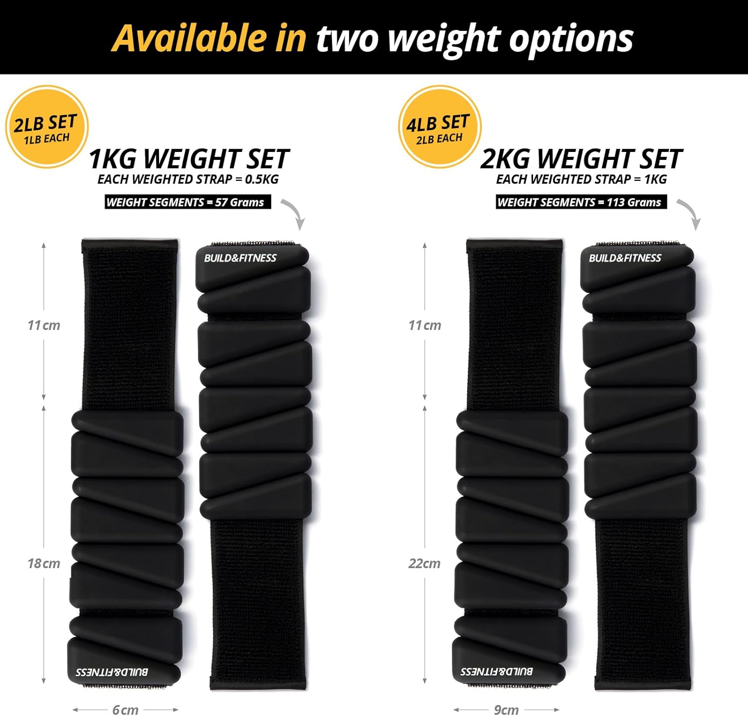 Wrist & Ankle Weights, Adjustable Bands for Women & Men Workouts, Set of 2 – 2lb or 4lb (1lb or 2lb each strap) Ideal for Runs, Jogs, Walks, Yoga, Dance, Pilates, Cardio, Aerobics, Strength Training