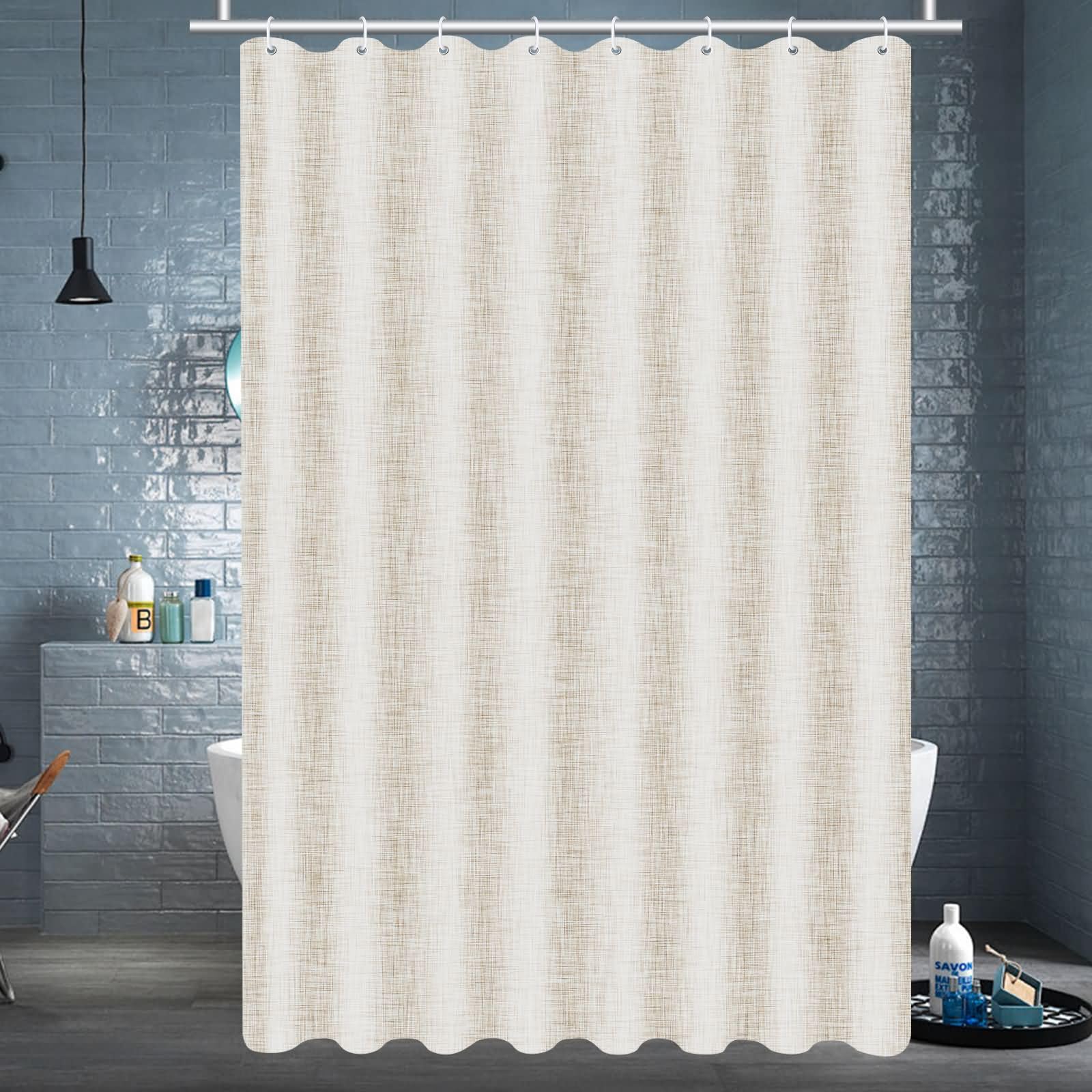 Duschvorhang 300x200cm Einfarbig Schimmelresistent mit 12 Ringen | Beige,Imitationsleinen Wasserabweisendes Gewebe,Rostfreie Metallösen,Maschinenwaschbar für Bad Wanne Hotel Ferienwohnung