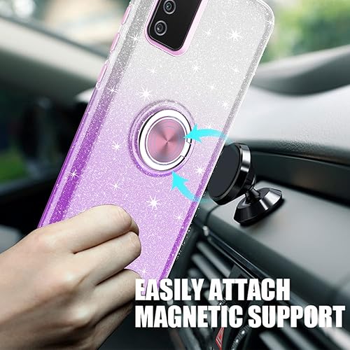 Miniatura 3 de TJS Funda compatible con Samsung Galaxy A02S, con protector de pantalla de vidrio templado, anillo de metal, soporte magnético, tono brillante,