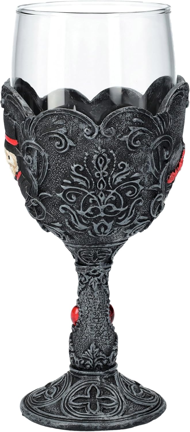 Pacific Giftware Gothic Love Never Dies Skeleton Bride and Groom Glass Goblet Day of the Dead Skull Couple Goblet with Floral Scrollwork