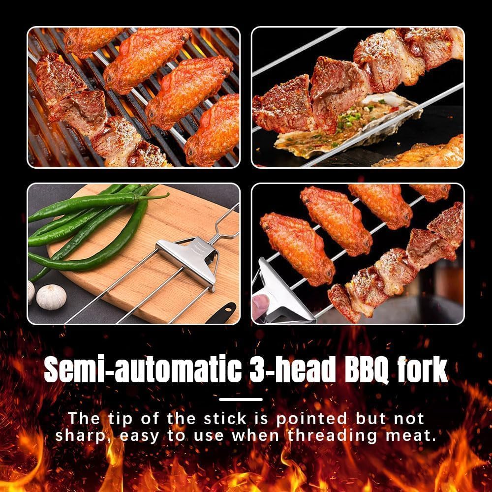 2 Spiedini for Griglia a 3 Vie - Grillsavant, Spiedini for Griglia a 3 Vie, Spiedino for Grigliare a 3 Vie, Spiedini for Griglia in Metallo a 3 Vie da 14,7 Pollici, Spiedini for Kabob in Metallo in Ac