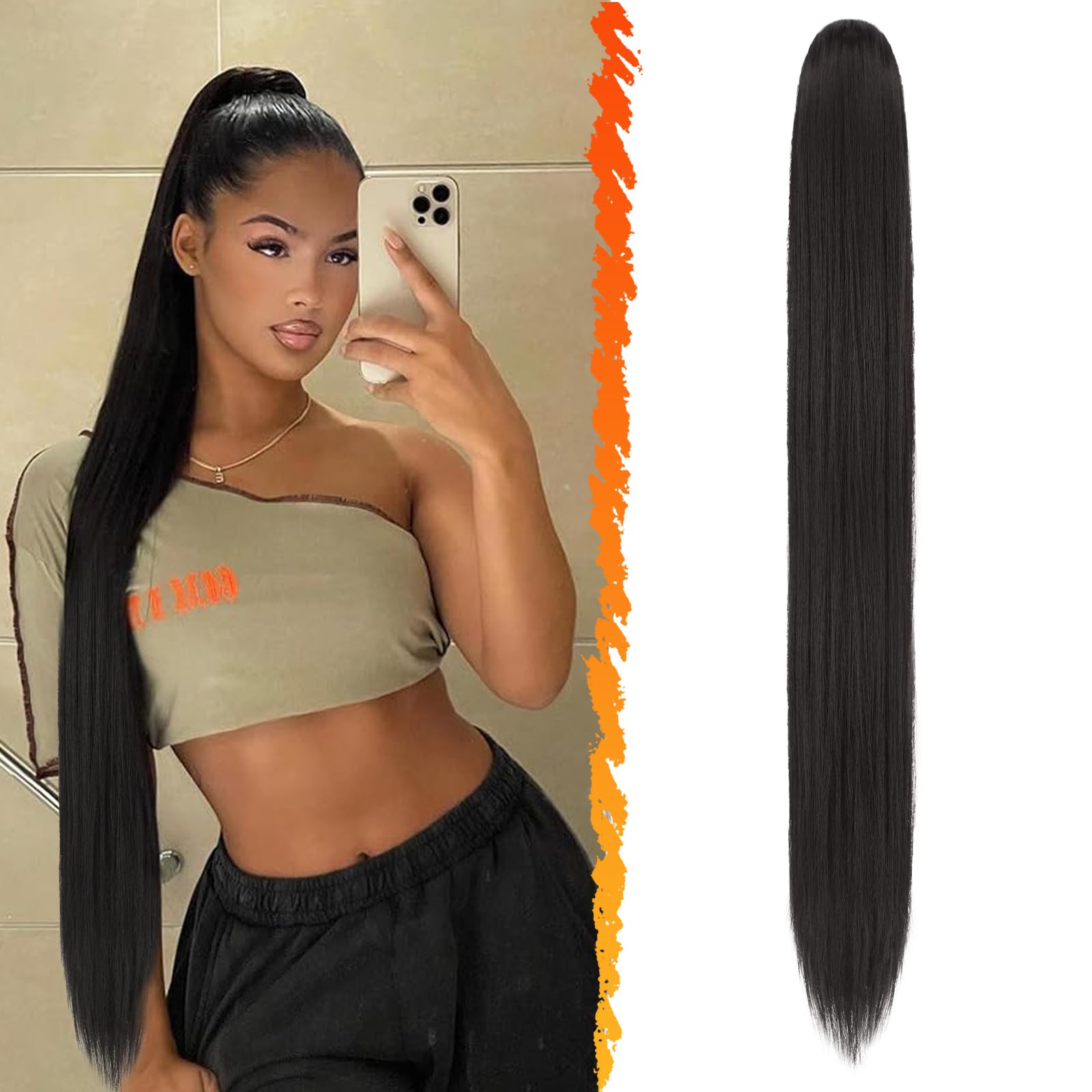 BARSDAR Long Straight Ponytail Extension