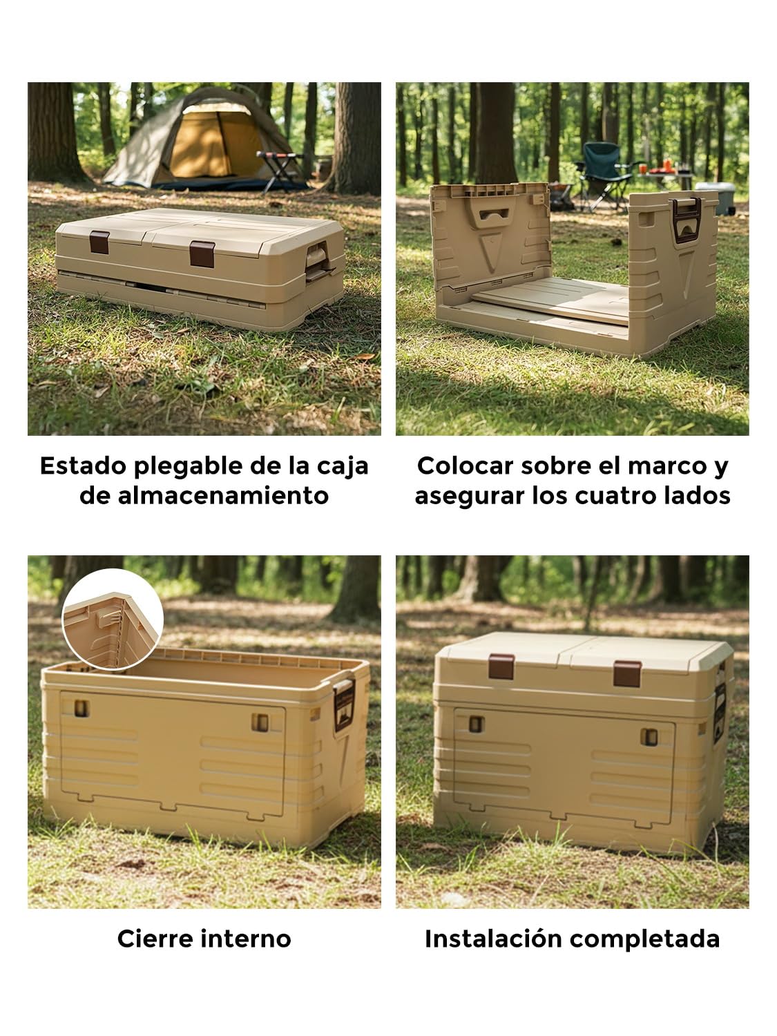 Contenedor Plegable 60L SolarPlay, Cubo de Almacenamiento con Tapas, Asas y Doble Capa, 2 Puertas para Acampada y Picnic