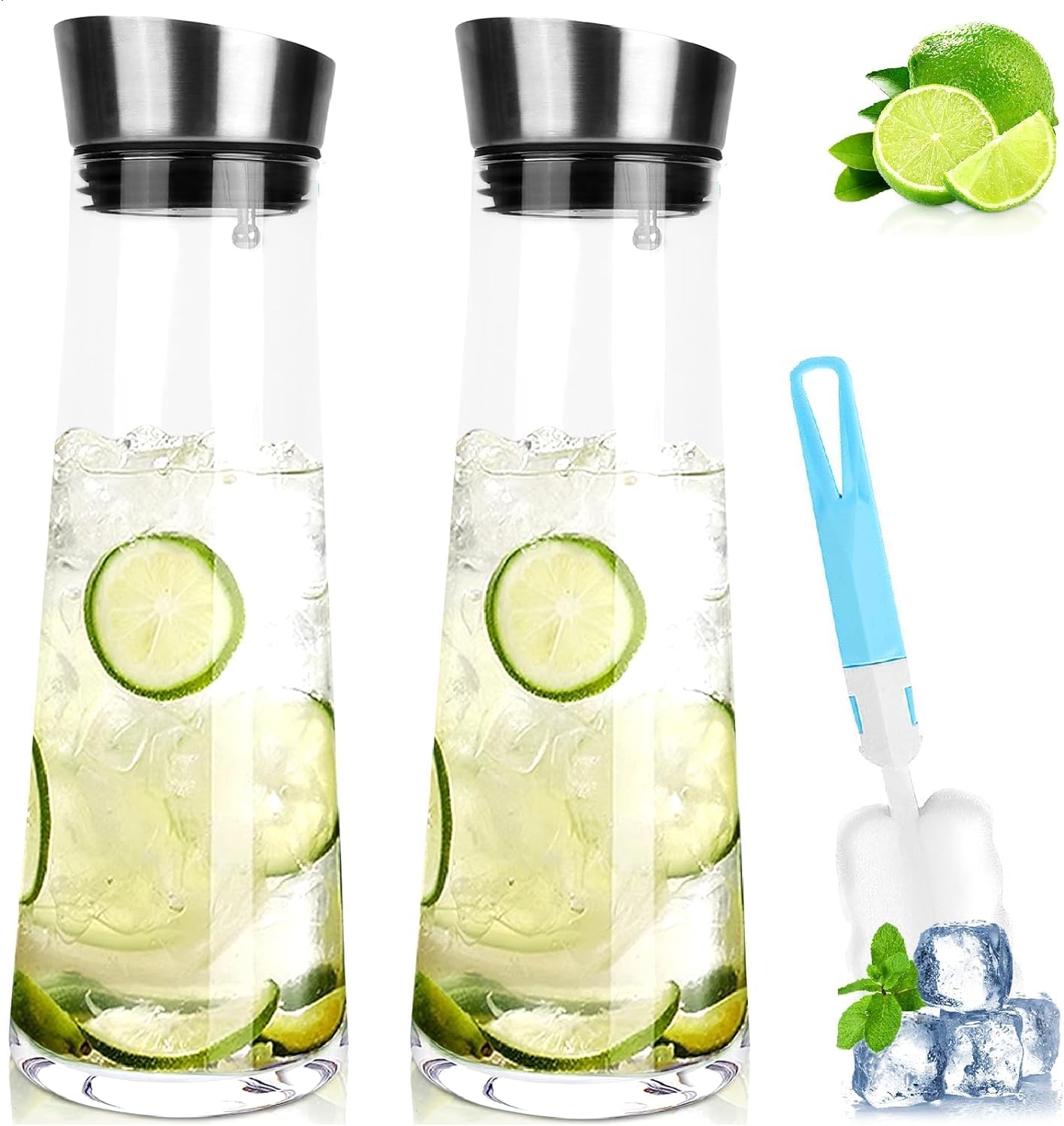 RUIQINGSANY 1,5 Liter Glas Karaffe Mit Edelstahl-Deckel - Hitzebeständige Getränkekanne