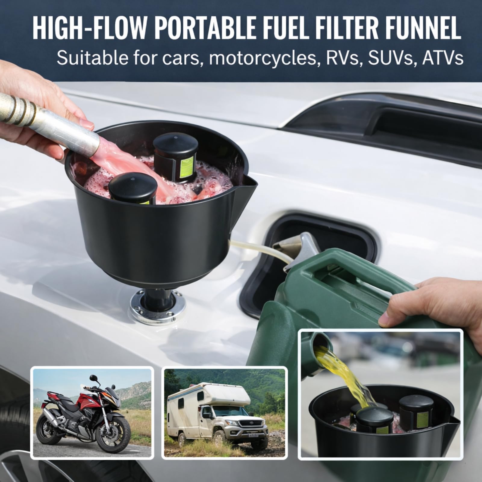 Embudo de Filtro de Aceite para Automóvil, Embudo de Filtro de Combustible y Aceite, Embudo de Combustible y Aceite con Boca Grande, para Uso en Automóviles, Motocicletas,